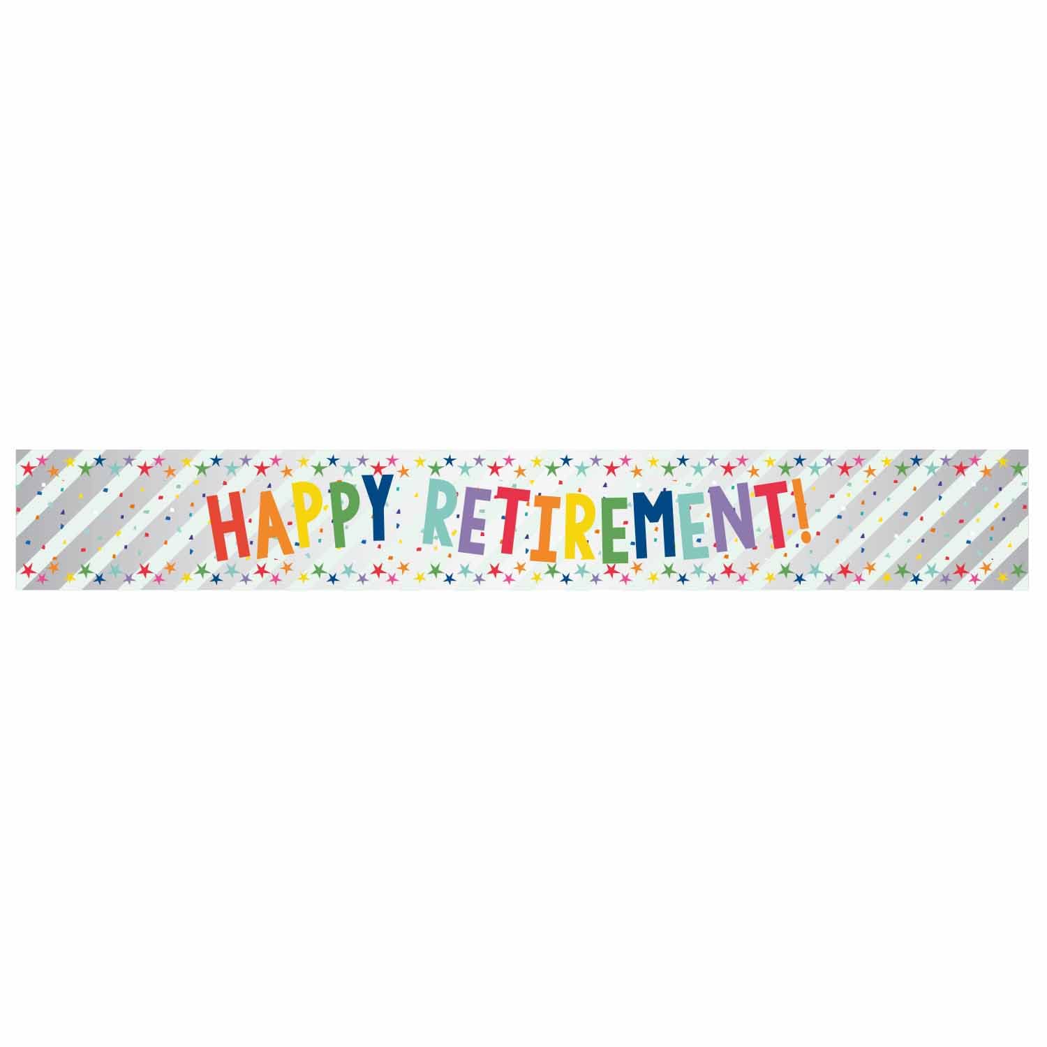 amscan Happy Retirement Banner - Metallic Silver Foil | 2.7m Length | Rainbow Message