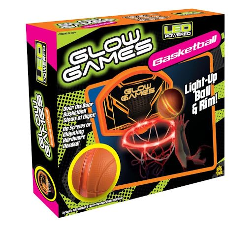 Glow Games Light-Up Basketball Hoop and Ball - LED Glow in the Dark, Flexible Rim, Over-the-Door, Ages 5+ 6