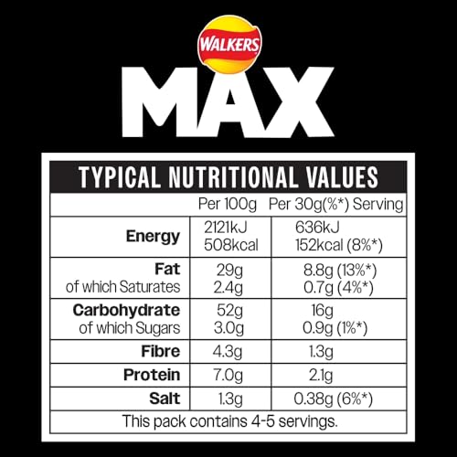 Walkers Max Strong Hot Chicken Wings Sharing Crisps 140g