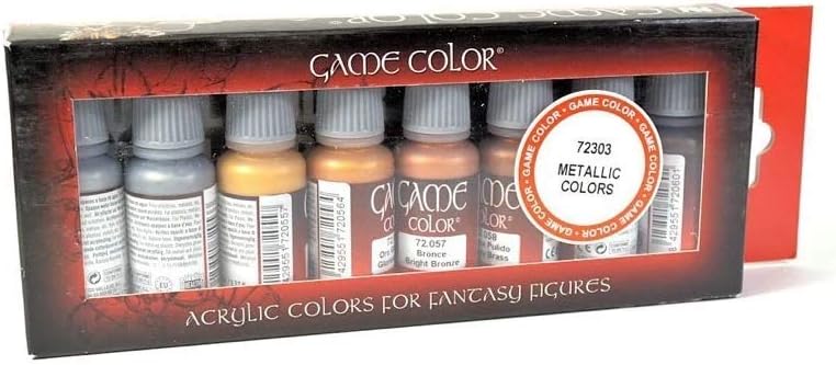 Vallejo Game Metallic Color Set - 8 x 17ml Water-Based Acrylic Paints for Miniature Painting and Tabletop Gaming