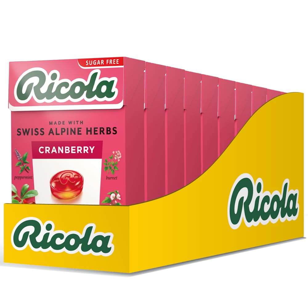 Ricola Cranberry Sugar Free Swiss Herbal Sweets - 45g Box | Sugar Free, Vegan, Gluten Free