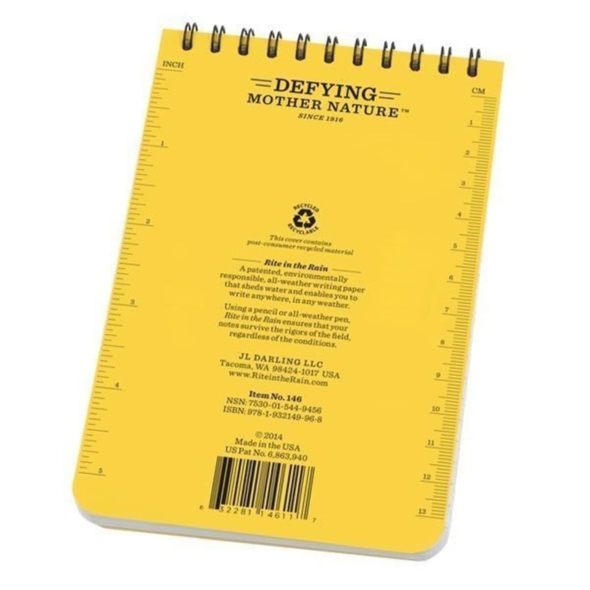 Rite in the Rain Waterproof Pocket Notebook - Top Spiral Bound, 4 x 6 Inch, Universal Lined