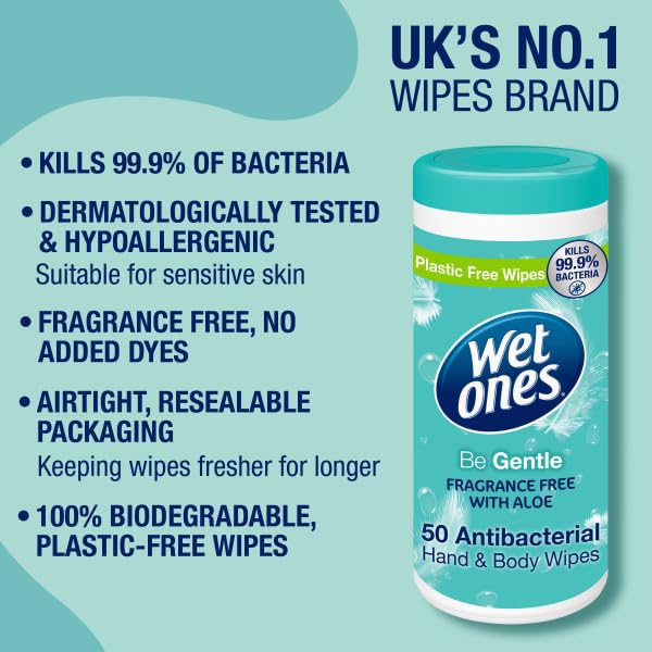 Wet Ones Be Gentle Antibacterial Moist Wipes | 200 Count Canister | Plastic-Free & Biodegradable 2