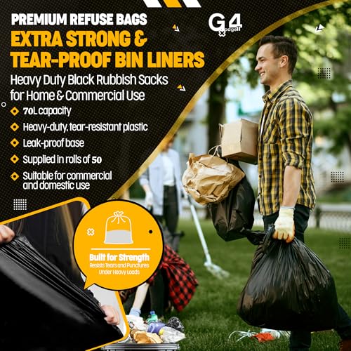 G4GADGET 70L Black Bin Bags (50 Bags) – Heavy-Duty Refuse Sacks for Home & Commercial Use 5