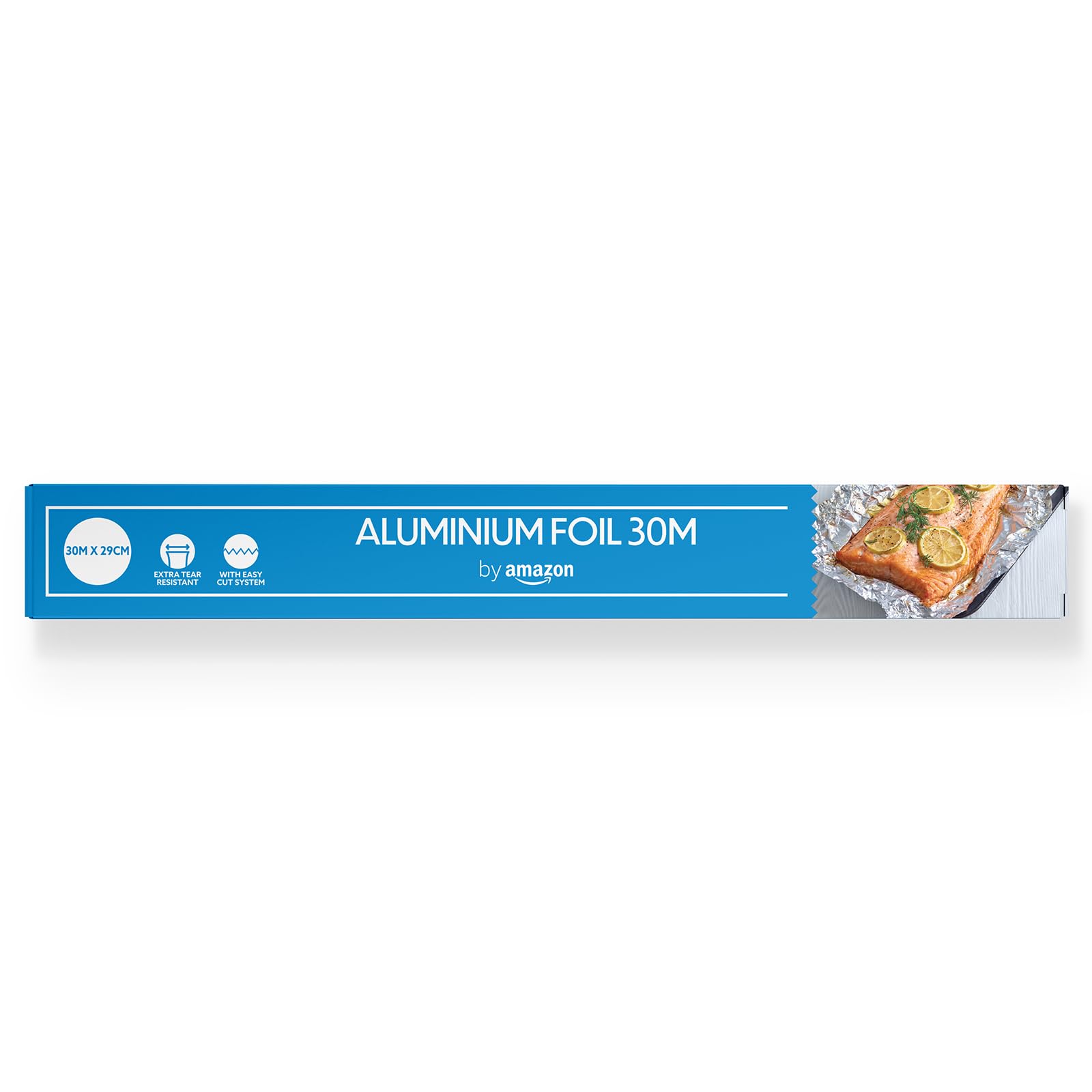 by Amazon Aluminium Foil Roll, 30m x 29cm, Recyclable, Easy-Cut System for Cooking, Baking, Freezing