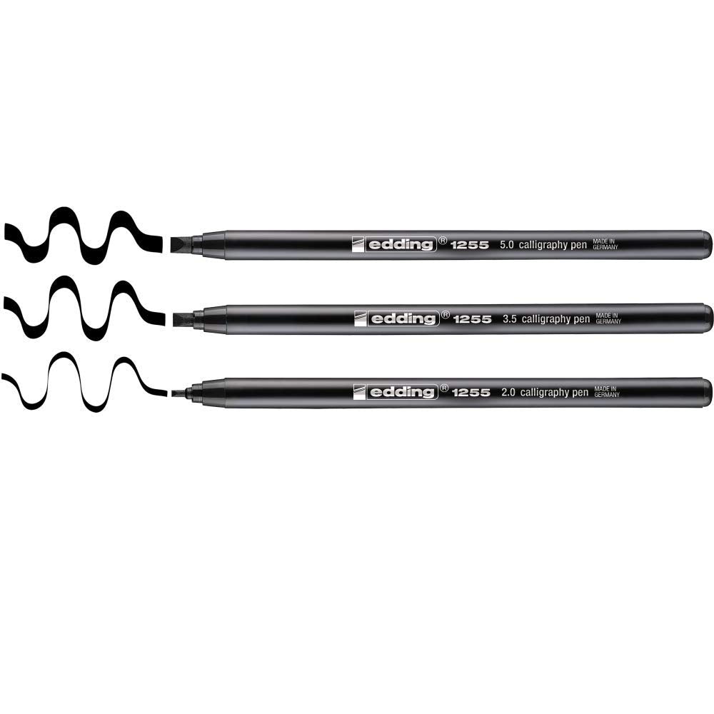 edding 1255 Calligraphy Pen - Black Ink | Calligraphy Nib 2-5 mm | Pack of 3 1
