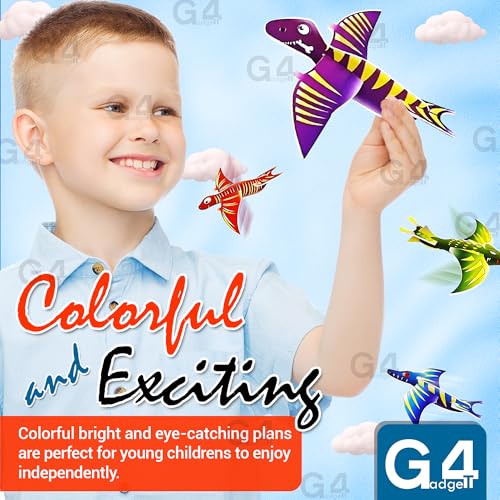 G4GADGET Dinosaur Flying Glider Planes - Pack of 12, Lightweight Foam Gliders for Kids 3+ 4
