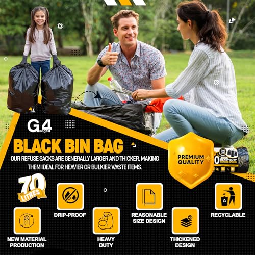G4GADGET 70L Black Bin Bags (50 Bags) – Heavy-Duty Refuse Sacks for Home & Commercial Use 4