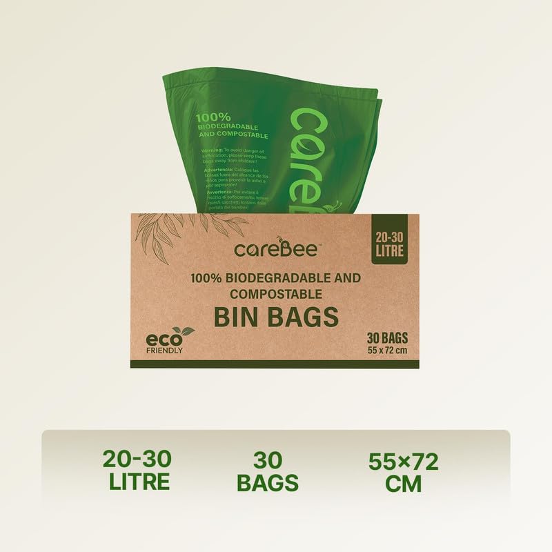CareBee Biodegradable Kitchen Bin Bags - 50L Capacity, 30 Count | Compostable & Tear Resistant 5