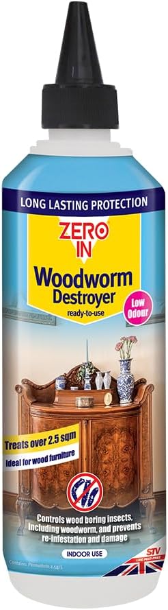 Zero In Woodworm Destroyer – 500 ml Ready-to-Use Wood Preservative for Indoor Furniture & Timber