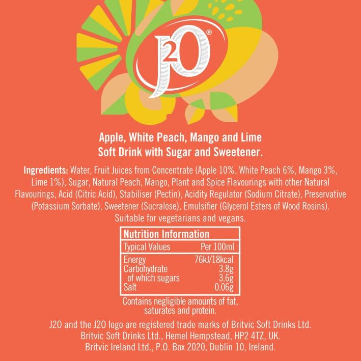 J2O Mocktail Peach and Mango Daiquiri, 250ml Can (Pack of 12) 3