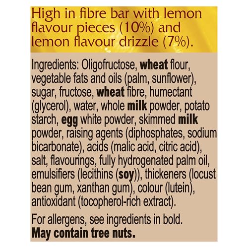Fiber One 90 Calorie Lemon Drizzle Squares, High Fibre Snack Bar with Lemon Flavour Pieces & Drizzle, 24g (Pack of 7)