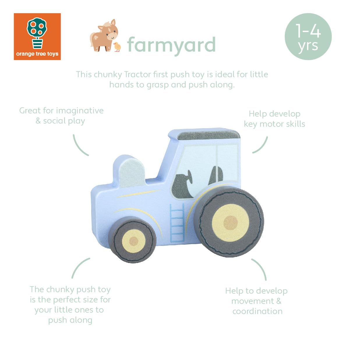 Orange Tree Toys OTT07634 Wooden Push Toy - Educational Farm Tractor for Toddlers 12 Months+ 2