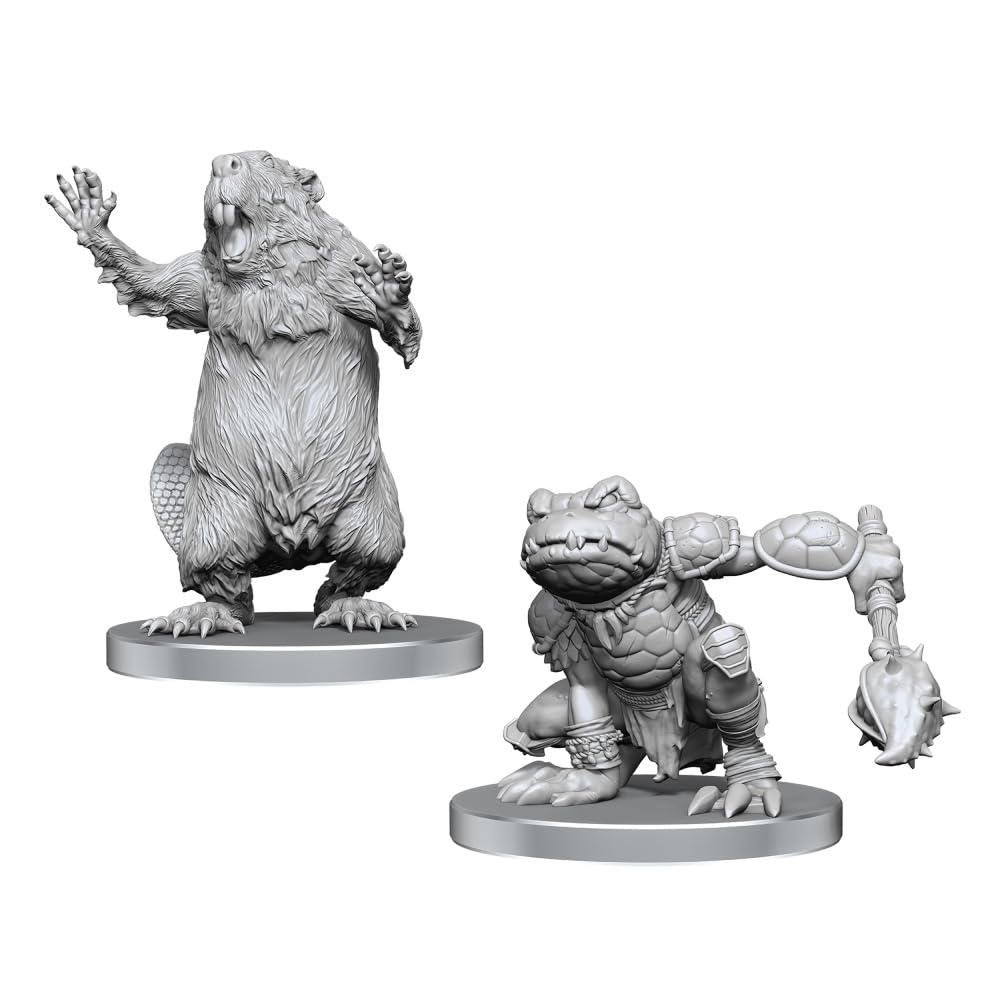 WizKids Pathfinder Battles Deep Cuts Boggard Scout and Castoroides Miniatures | Plastic | Grey 1