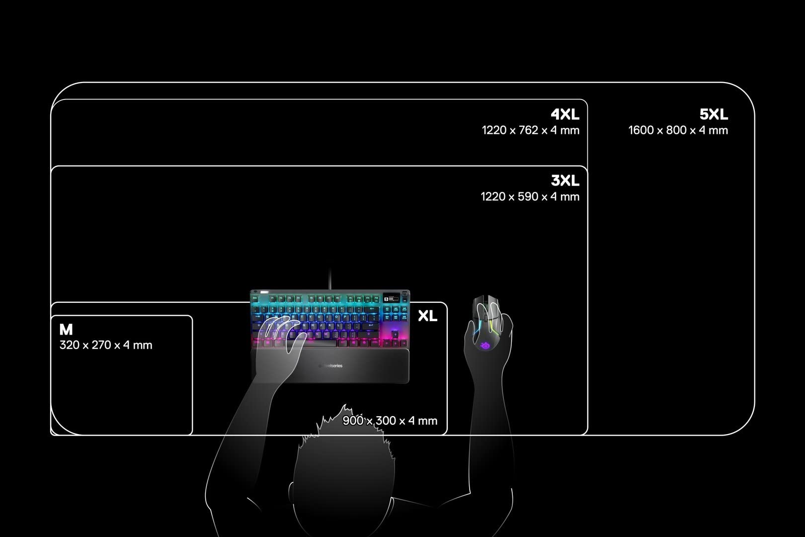 SteelSeries QcK Prism Cloth Gaming Mouse Pad - 2-Zone RGB Illumination - XL Size 900x300mm - Black + RGB 5
