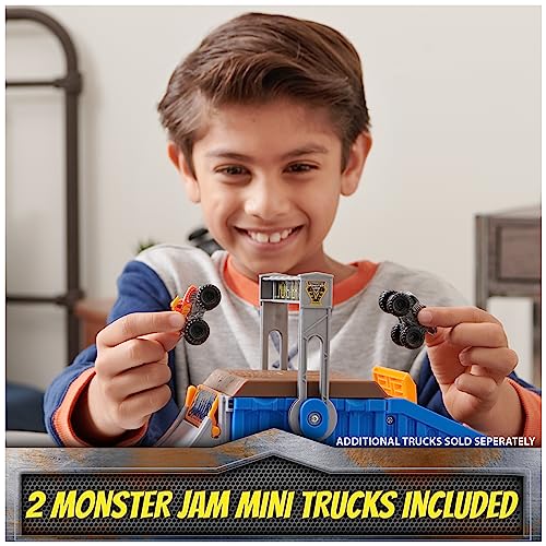 Monster Jam Mini Freestyle Flip Arena Spielset und Aufbewahrung mit 2 Mini-Trucks, Ki