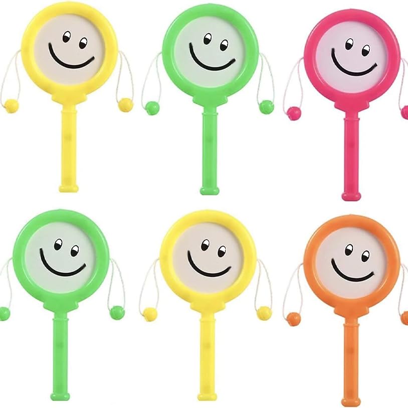 SHATCHI 24 Pack Mini Smile Hand Drum - Party Bag Filler Toy | Assorted Colours | PVC