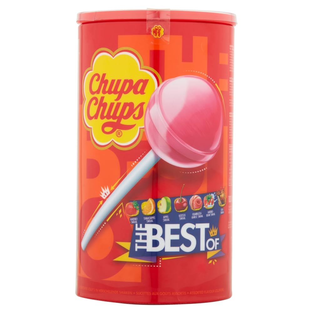 Chupa Chups The Best Of Lollipop Tube - 100 Count | 7 Classic Flavours | Individually Wrapped