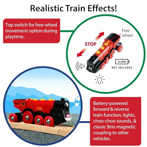 BRIO World Mighty Red Action Lokomotive, batteriebetriebener Zug für Kinder ab 3 Jahren – kompatibel mit allen BRIO Eisenbahnsets und Zubehör