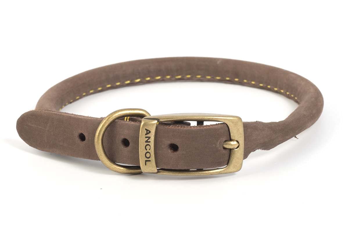 Ancol Timberwolf Round Dog Collar - Sable | Size 3 (28-36cm) | Soft Leather