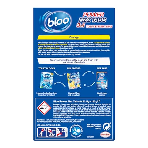 Bloo Power Fizz Tabs Anti-Limescale Toilet Cleaning Lemon, 8 Count