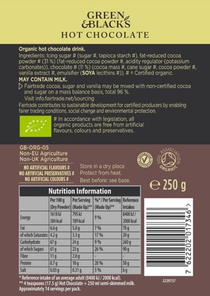 Green & Black's Organic Hot Chocolate - Rich & Indulgent Drinking Chocolate, 250g