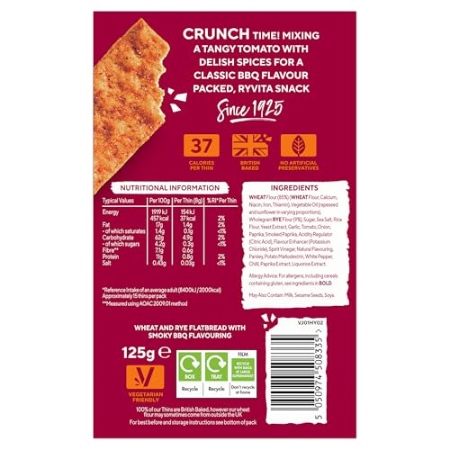 Ryvita Thins Snack It Smoky BBQ Flavour 125g Pack of 6 6
