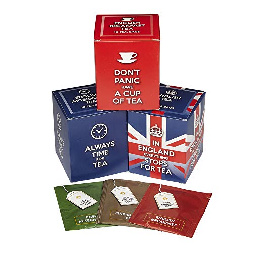New English Teas Slogans Union Jack Tea Gift Pack - 30 Teabags (English Breakfast, Afternoon & Blend)