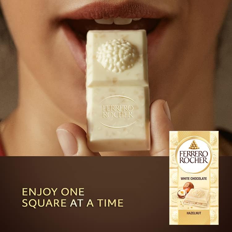 Ferrero Rocher White Chocolate Bar with Crunchy Hazelnuts - Chocolate Gift Snack 90g