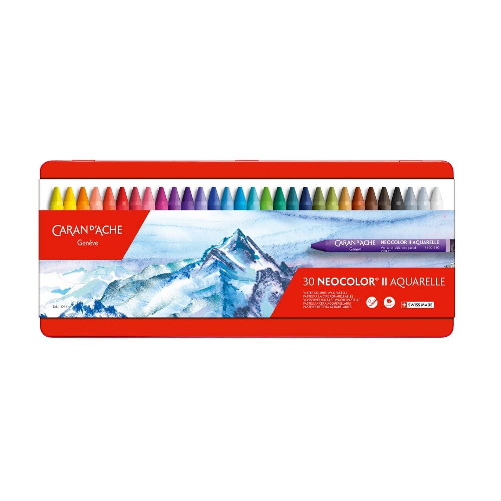 Caran d'Ache NeoColor II Water Soluble Wax Pastel Set - 30 Multi-Colour Sticks | Dry or Wet Use 1