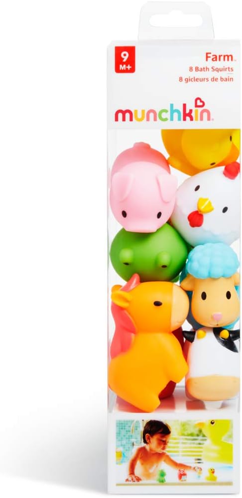 Munchkin Floating Farm Animal Bath Squirt Toys - 8-Pack for Toddlers 9+ Months