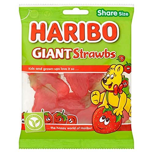 HARIBO Giant Strawbs Gummy Candy - Fruity and Chewy Strawberry Shape | 160g Share Size 3