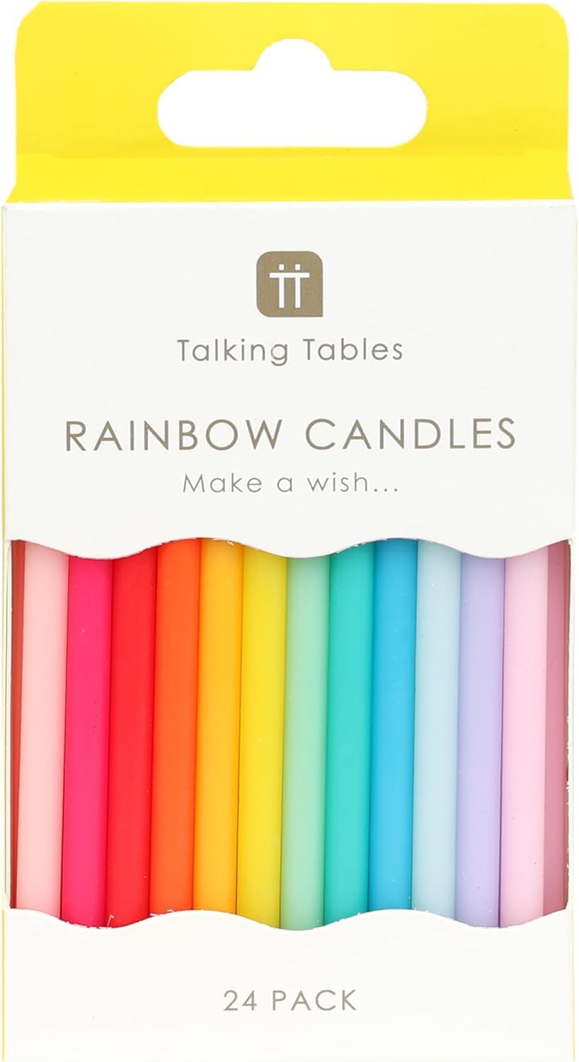 Talking Tables 24 Pack Rainbow Birthday Candles - 6cm Slim Wax Cake Topper | Clean Burn 2