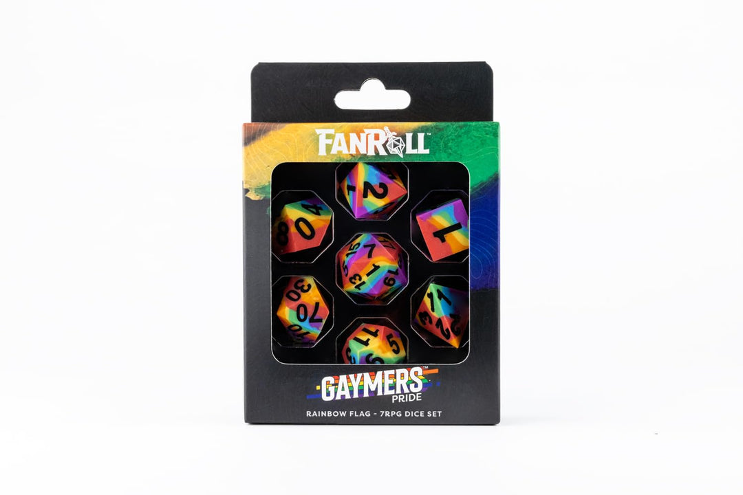Metallic Dice Games FanRoll Pride Sharp Edge 16mm Silicone Rubber Polyhedral Dice Set