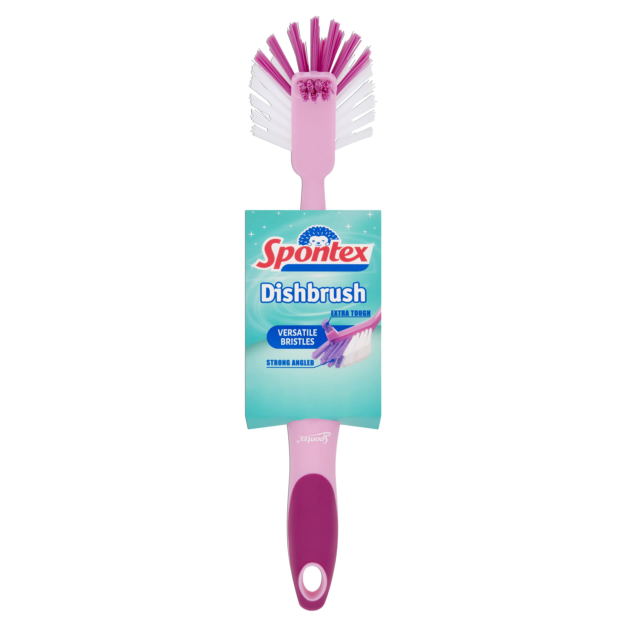 Spontex Dish Brush - Strong Angled Bristles for Stubborn Food | Comfortable Grip | Pink 1