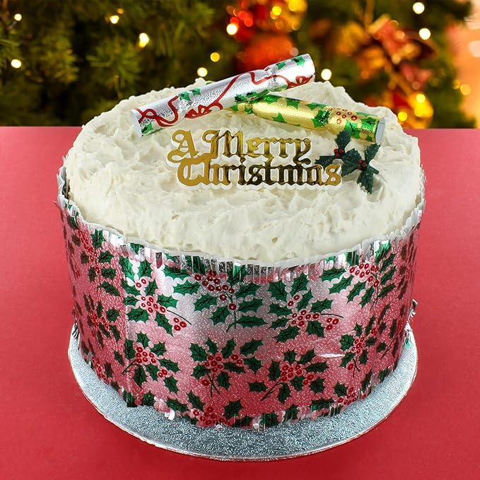 Traditional Christmas Cake Frill - Silver Holly Festive Design by Anniversary House 3