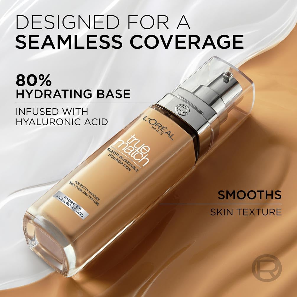 L'Oréal Paris True Match Liquid Foundation (30ml) - Skincare-Infused with Hyaluronic Acid, SPF 16, 46 Shades, 7.C Rose Amber