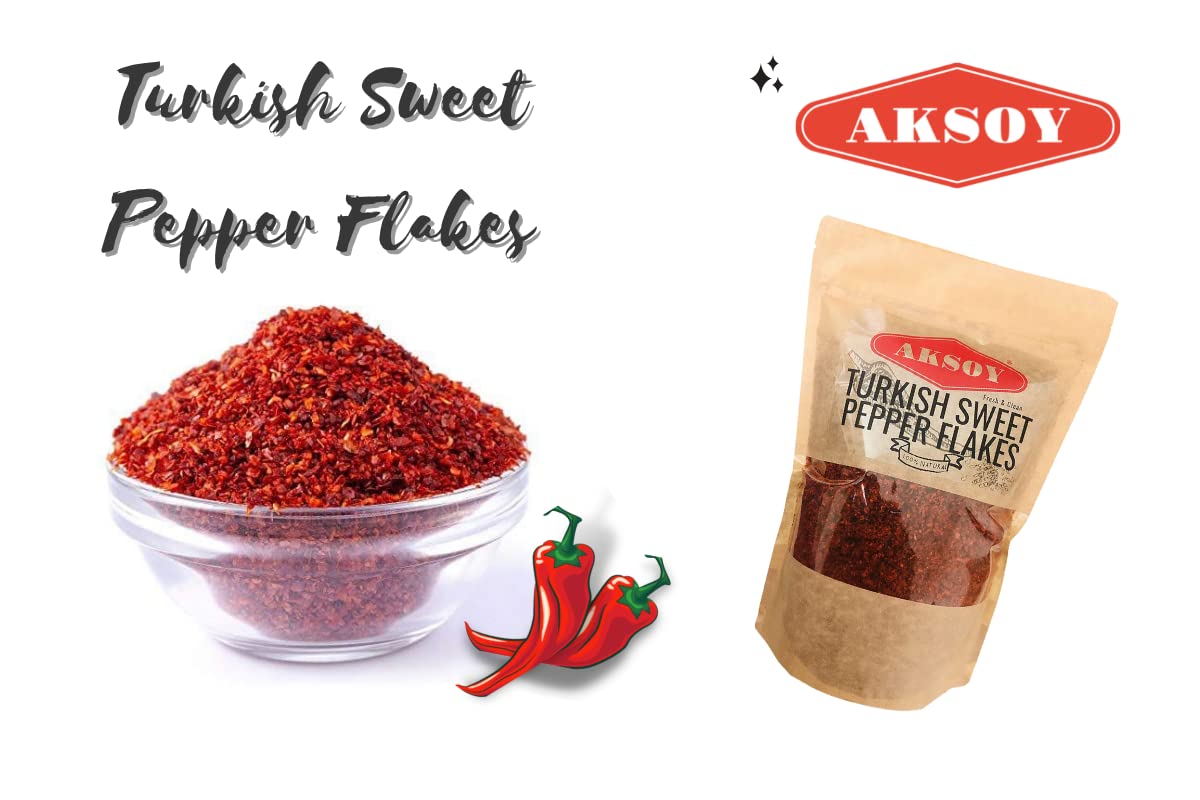 Aksoy Premium Quality Turkish Sweet Red Pepper Flakes (Turk Kirmizi Pul Biber) 4