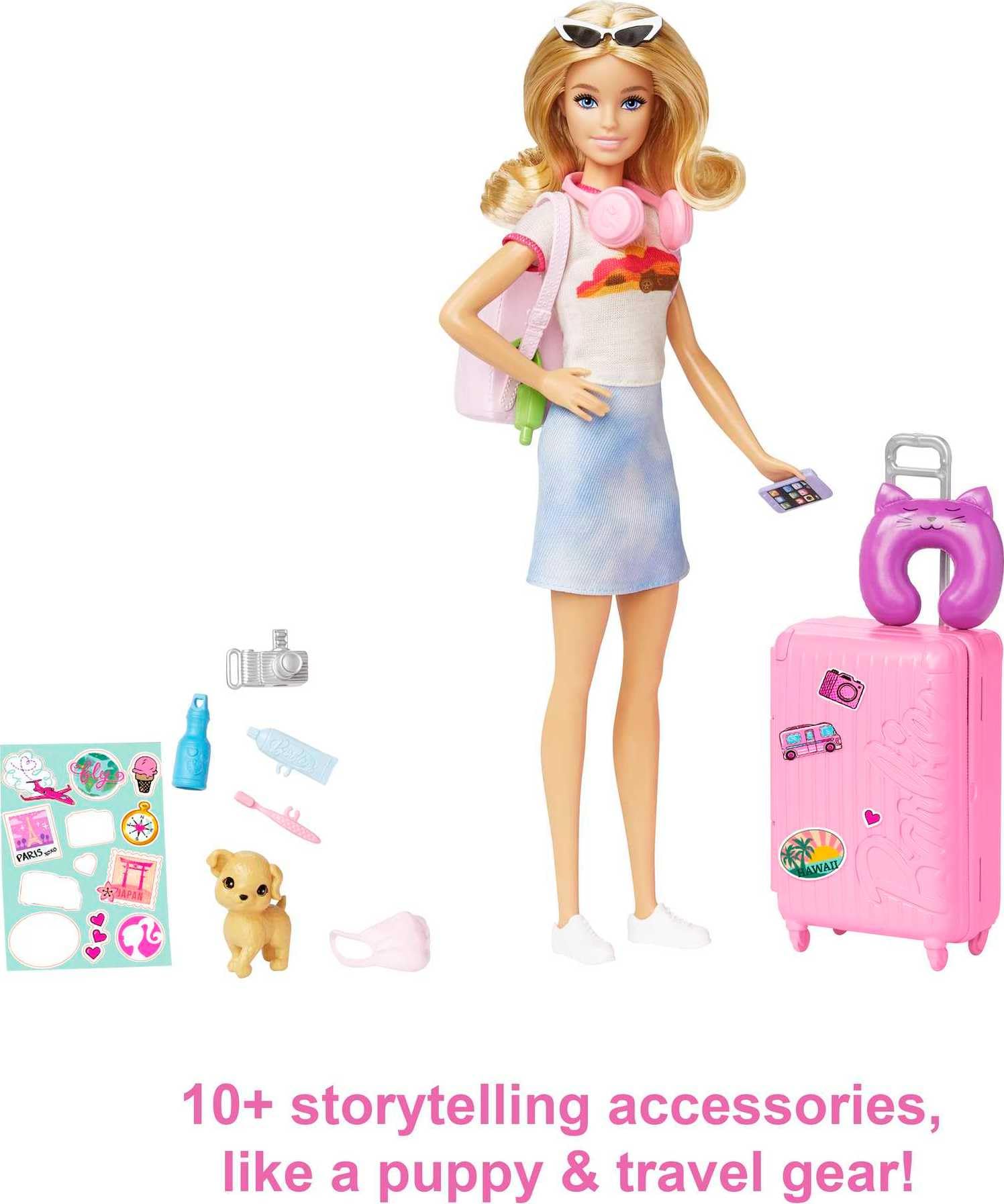 Barbie Travel Doll Set with Puppy and 10+ Accessories, Blonde Hair, Model HJY18 4