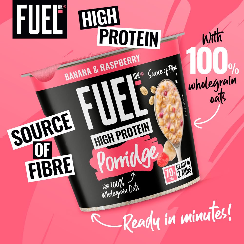 FUEL10K High Protein Banana & Raspberry Porridge Pot - 13g Protein, Wholegrain Oats | 8 Pack 3