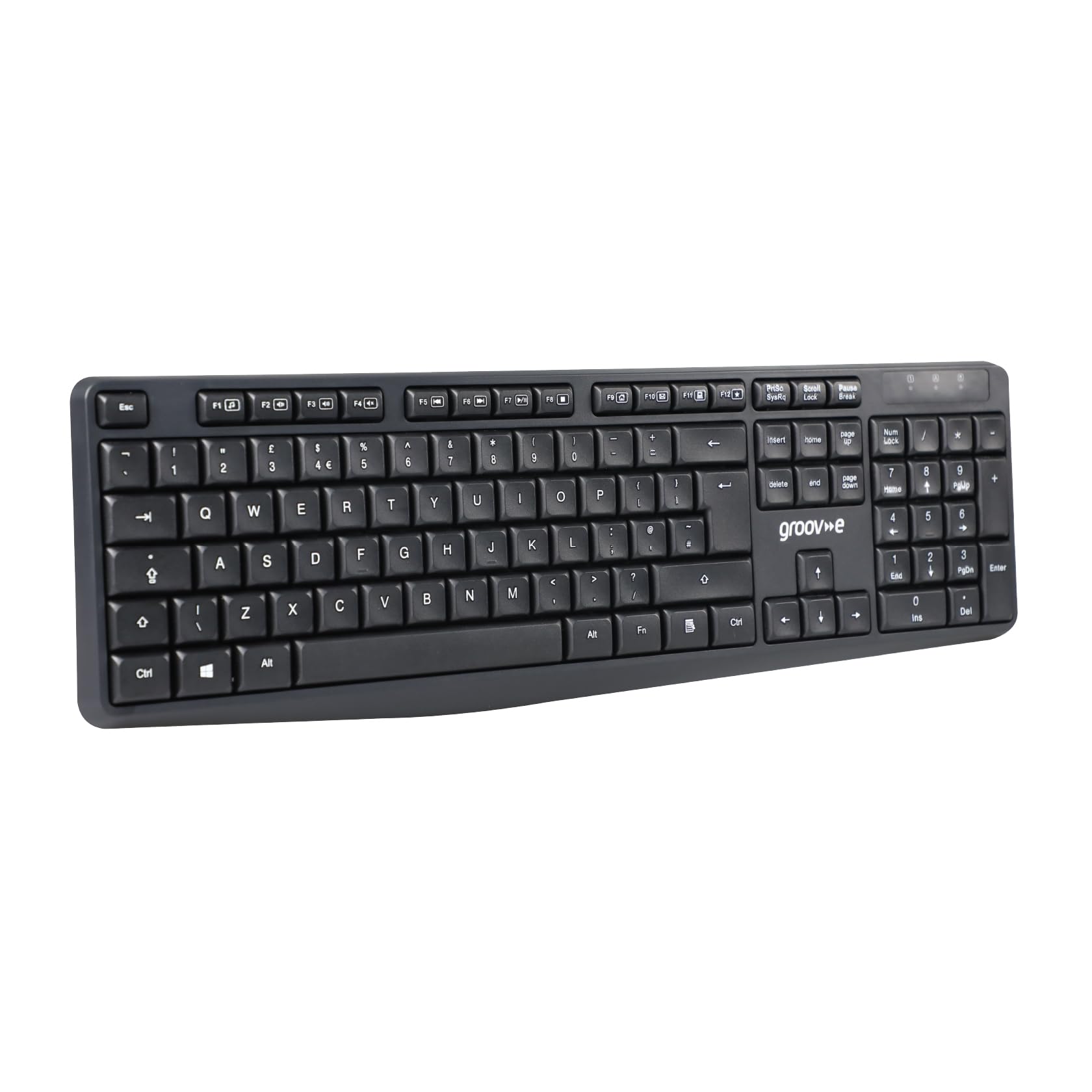groov e Wireless Full-Size Keyboard - QWERTY Keyboard for PC and Laptop with 2.4G Wireless Connection, Ergonomic Design, Silent Keys - Black