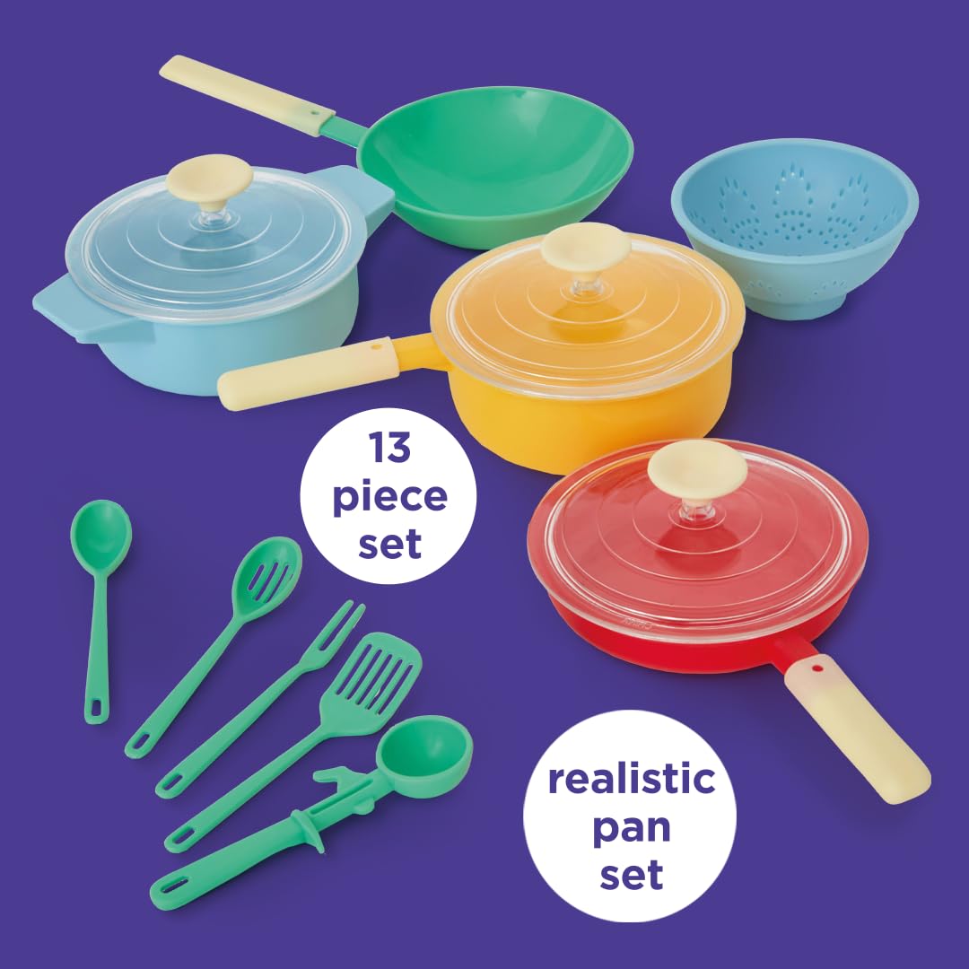 Casdon Pan Set - Realistic Pastel Toy Kitchen Set with Utensils | Ages 3+ | Plastic