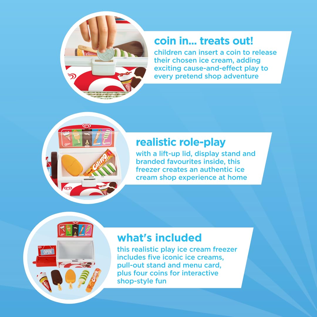 Casdon Walls Ice Cream Freezer Toy - Pretend Shop Playset for Children Aged 2+ | Includes 5 Ice Creams 4