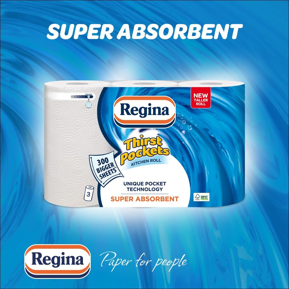 Regina Thirst Pockets Kitchen Roll - 6 Rolls, 600 Sheets