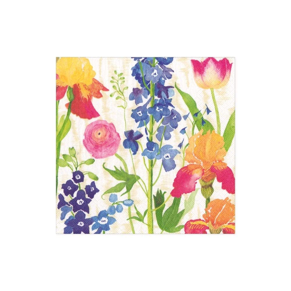 Caspari Summer Garden Triple-Ply Cocktail Napkins in White, 20 per Pack 1