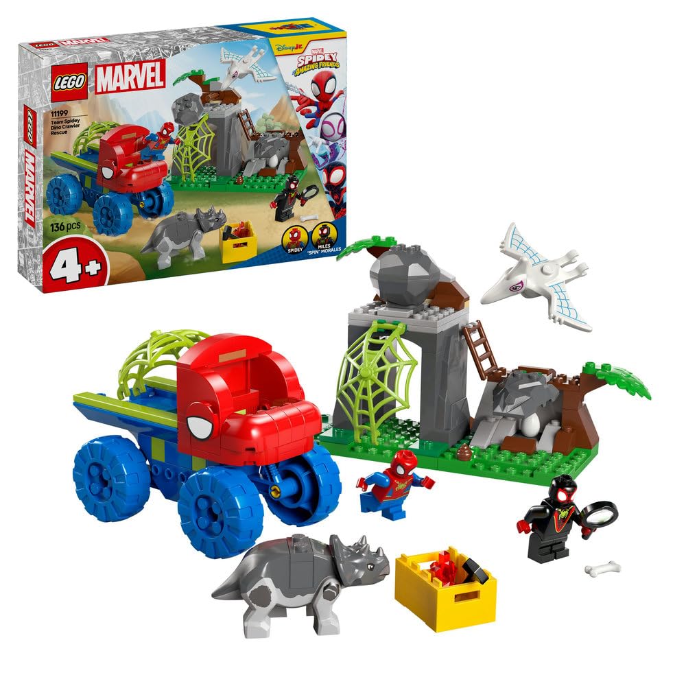 LEGO Marvel Team Spidey Dino Crawler Rescue Truck - Buildable Super Hero Vehicle Playset for Ages 4+