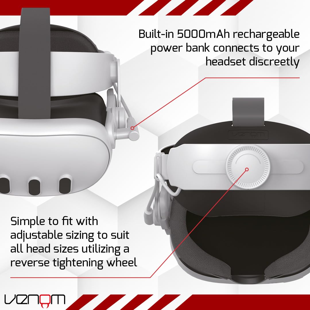 Venom Power Strap for Meta Quest - Padded Headstrap with 5000mAh Battery for Quest 3S, Quest 3 & Quest 2 4