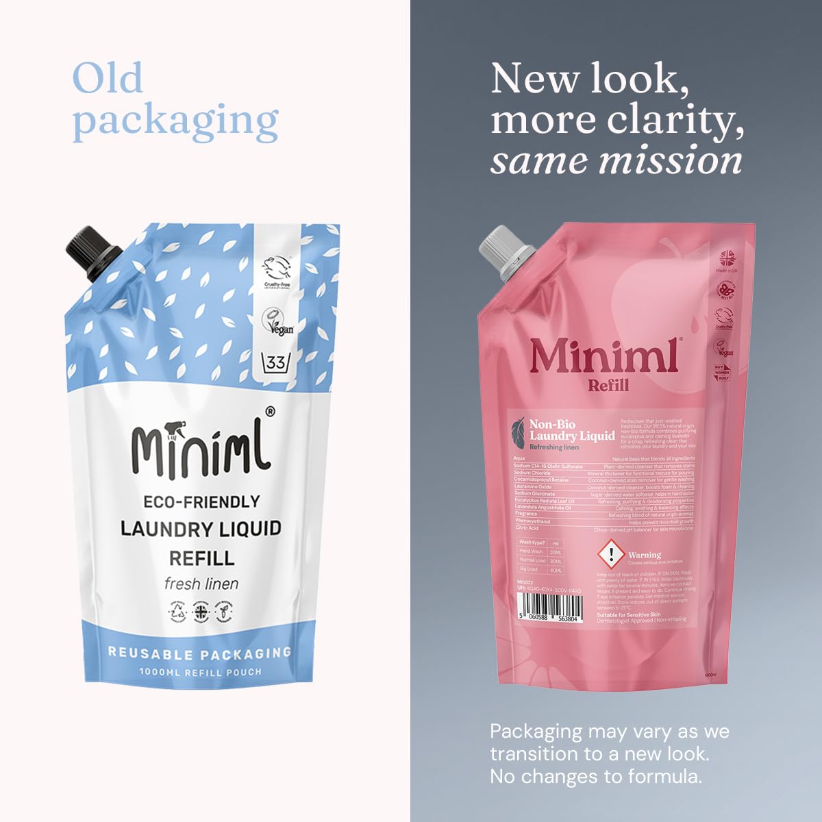 Miniml Eco Laundry Liquid Detergent - Natural Non Bio, Fresh Linen Scent | 1L Refill 2