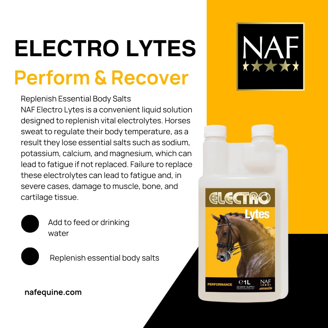 NAF Liquid Electro Lytes - Fast-Absorbing Electrolyte Supplement for Horses | 1L Bottle