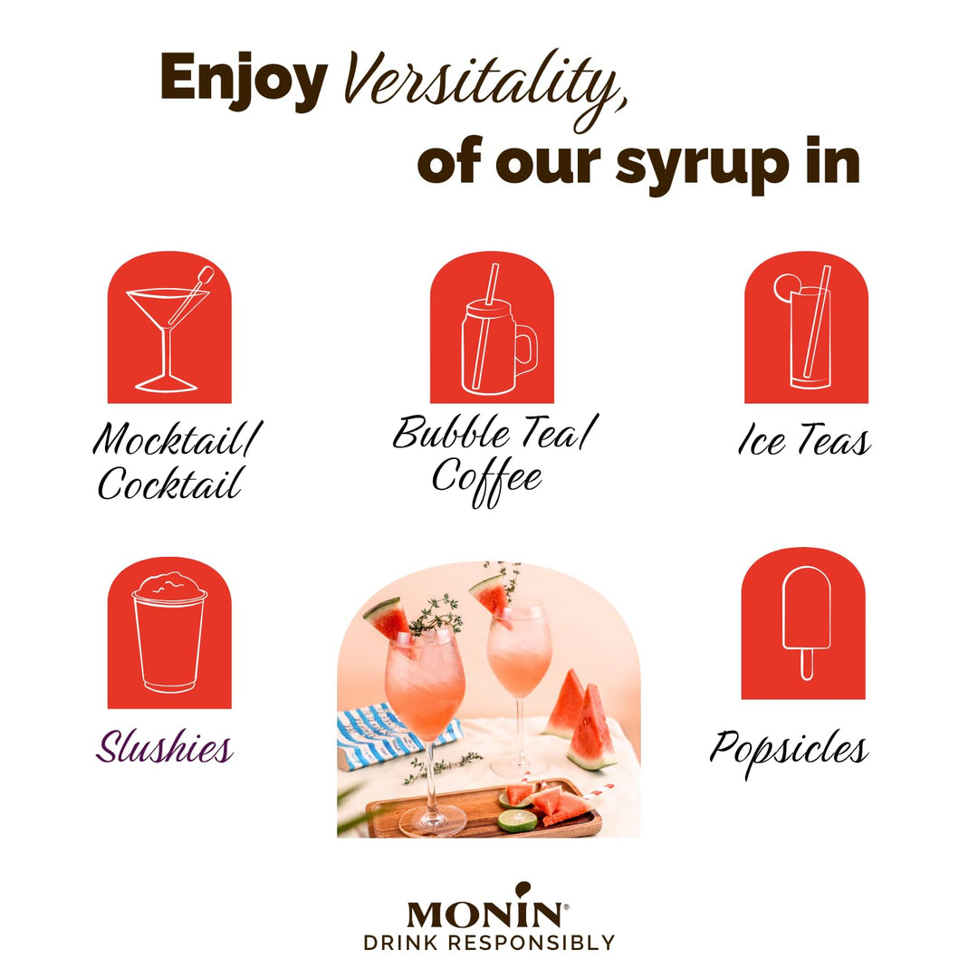 MONIN Watermelon Syrup 700ml - Vegan, Halal, Kosher - Natural Flavour, Allergen-Free Beverage Syrup
